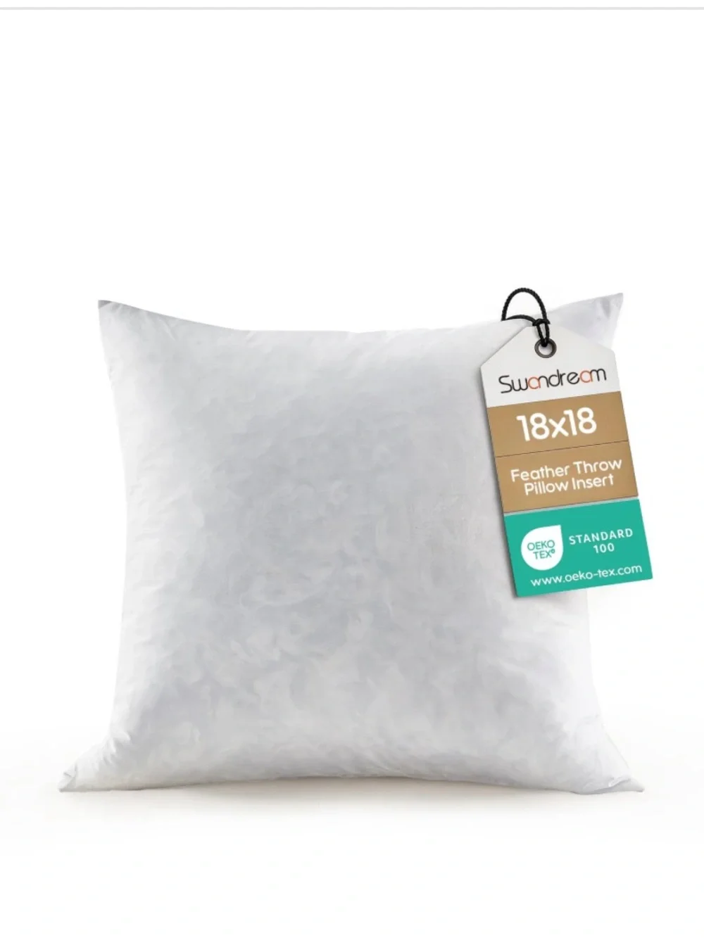 WHITE Feather Throw Pillow Insert SQUARE 18x18” (1-count)